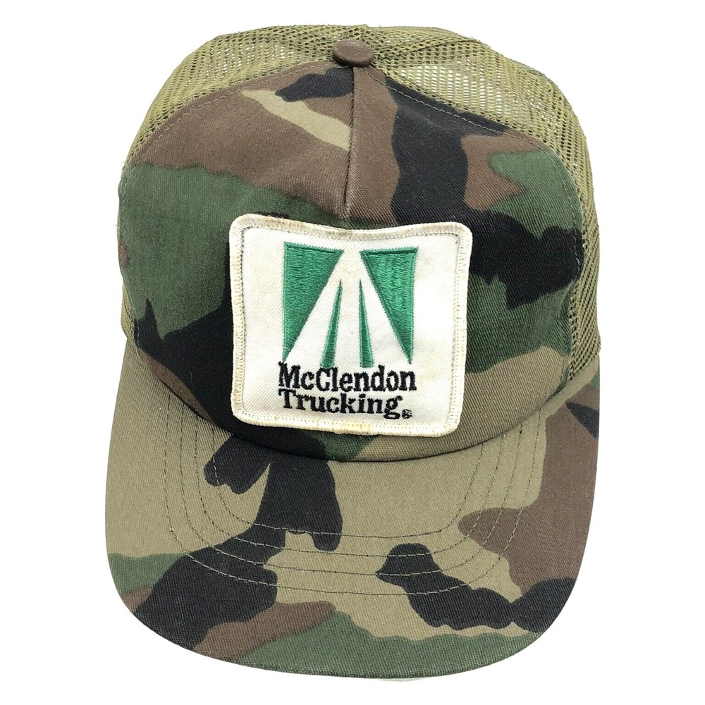 Vintage Camo Trucker Hat Cap Snapback Made In USA 80s McClendon Trucking 80s